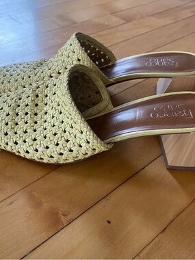 Franco Sarto Lemon Yellow Woven Mule Heels